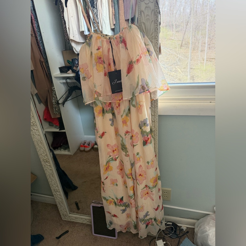 Floral Off-Shoulder Jumpsuit in Blush - Elegant Summer Romper